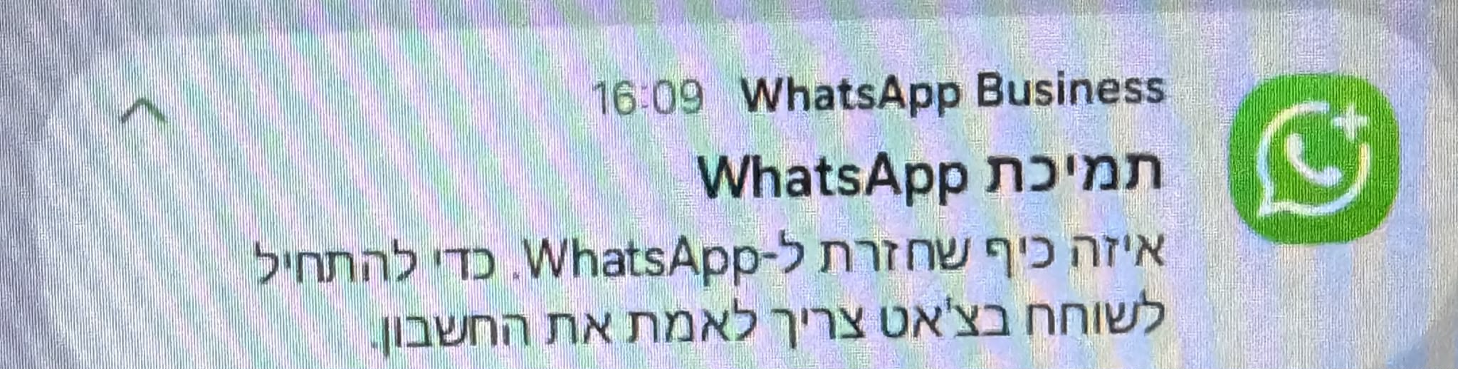 התראה של WhatsApp Business על שחזור הגישה לחשבון